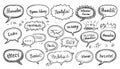 A collection of hand-drawn speech bubbles in various shapes and Royalty Free Stock Photo