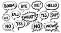 Collection of hand drawn speech bubbles with various words Royalty Free Stock Photo