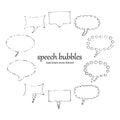 Collection of hand drawn think and talk speech bubbles. design elements. Isolated vector.