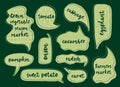 Collection hand drawn vegetable market communicate speech. Design element business message