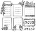 Collection of hand-drawn winter knitted frames. Set of doodle borders for bullet journal, notebook, diary, and invitations Royalty Free Stock Photo