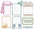 Collection of hand-drawn winter knitted frames. Set of doodle borders for bullet journal, notebook, diary, and invitations Royalty Free Stock Photo