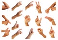 Collection hand multiple of man in gesture on white background