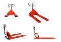 Collection of Hand pallet trucks 3d render on white Royalty Free Stock Photo