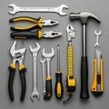 Pliers, adjustable wrenches, open-end wrenches, a screwdriver, a Royalty Free Stock Photo
