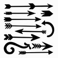 Collection of handdrawn black arrow illustrations in various styles on a white background for creative design projects and Royalty Free Stock Photo