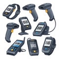 A collection of handheld barcode scanners and readers Royalty Free Stock Photo