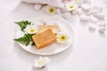 Collection of handmade, natural organic soap on white background Royalty Free Stock Photo