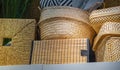 Collection of handmade rattan baskets. Handmade wicker basket Made from natural bamboo and rattan