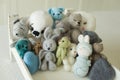 Collection of handmade toys. knitted goods, felted wool and cotton stitched animals