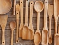 A collection of handmade wooden spoons and spatulas Royalty Free Stock Photo
