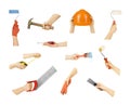 Collection hands with construction tools Royalty Free Stock Photo