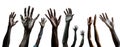 collection of hands reaching up for help. multiracial multicultural. transparent PNG. reaching out to help. Helping hand. Royalty Free Stock Photo