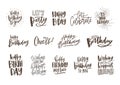 Collection of handwritten birthday wishes isolated on white background. Bundle of elegant festive lettering hand drawn