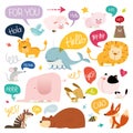 Collection of hand drawn cute animals with speech bubbles Royalty Free Stock Photo