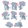 Collection of happy elephant with various posing