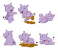 Collection of happy hippo with various posing