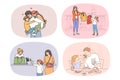 Set of happy loving parents enjoy time with kids Royalty Free Stock Photo