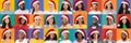 Collection of happy multiethnic people enjoying xmas party, collage