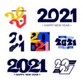 Collection of 2021 Happy New Year signs. Set of 2021 Happy New Year symbols. Greeting card artwork, brochure template. Vector