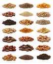 Collection of healthy dried fruits, cereals, seeds and nuts