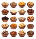 Collection of healthy dried fruits, cereals, seeds and nuts Royalty Free Stock Photo