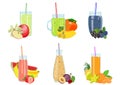 Collection of healthy original fruit smoothies in flat style. Vector illustration.