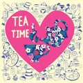 Collection in heart shape with Doodle tea time elements Royalty Free Stock Photo