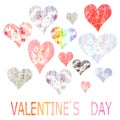 Collection of hearts painted in watercolor for Vale Royalty Free Stock Photo