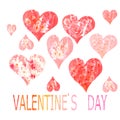 Collection of hearts painted in watercolor for Vale Royalty Free Stock Photo