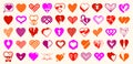 Collection of hearts vector logos or icons set, heart shapes of different styles and concepts symbols, love and care, health and