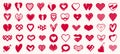 Collection of hearts vector logos or icons set, heart shapes of different styles and concepts symbols, love and care, health and