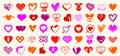 Collection of hearts vector logos or icons set, heart shapes of different styles and concepts symbols, love and care, health and