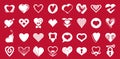 Collection of hearts vector logos or icons set, heart shapes of different styles and concepts symbols, love and care, health and