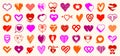 Collection of hearts vector logos or icons set, heart shapes of different styles and concepts symbols, love and care, health and