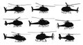Collection of Helicopter Silhouettes Royalty Free Stock Photo