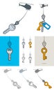 Collection of helicopters lifting a key on a hook Royalty Free Stock Photo