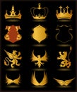 Collection heraldic gold elements on black Royalty Free Stock Photo