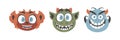 Collection of hilarious and wacky monster expressions . Cartoon style