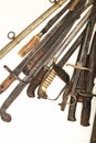 Collection of hilts of old swords and daggers Royalty Free Stock Photo