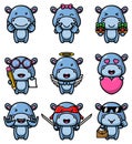 The collection of the hippopotamus with different expression mascot bundle set