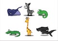 Collection of hipster cartoon character animals crocodile, giraffe, stingray, iguana, donkey