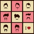 Collection of hipster retro hair styles and mustaches