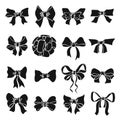 Collection of holiday bow monochrome icon vector illustration. Set of ribbon gift black logo Royalty Free Stock Photo