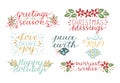 Collection with 7 Holiday cards made hand lettering Christmas Blessings. Love, peace, joy. Merriest wishes Royalty Free Stock Photo