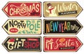 Collection of holiday Christmas sign posts Royalty Free Stock Photo