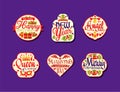 Collection of holiday stickers. Happy Birthday, New Year, Angel day, Queen of carnival, Valentine day, Merry Christmas