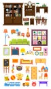 Collection of Home Furniture, Interior of Cabinet, Living Room, Bedroom, Childrens Room Vector Illustration Royalty Free Stock Photo