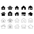 Collection home icons. House symbol. Set of real estate objects and houses black icons isolated on white background. Vector Royalty Free Stock Photo