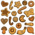 Collection of homemade cookies, vector set of Christmas baking Royalty Free Stock Photo